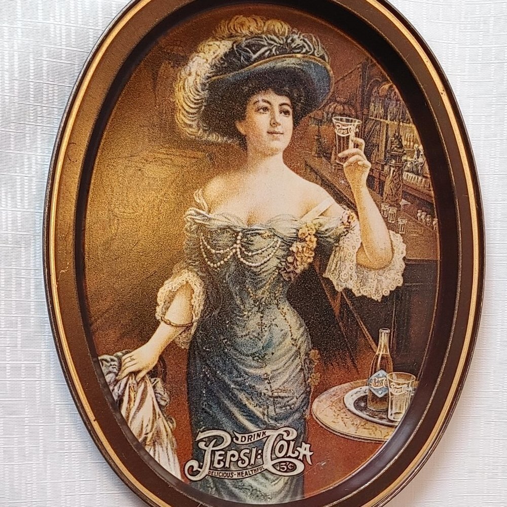 Pepsi Cola Tin Tray Victorian Lady Drinking 5 Cent